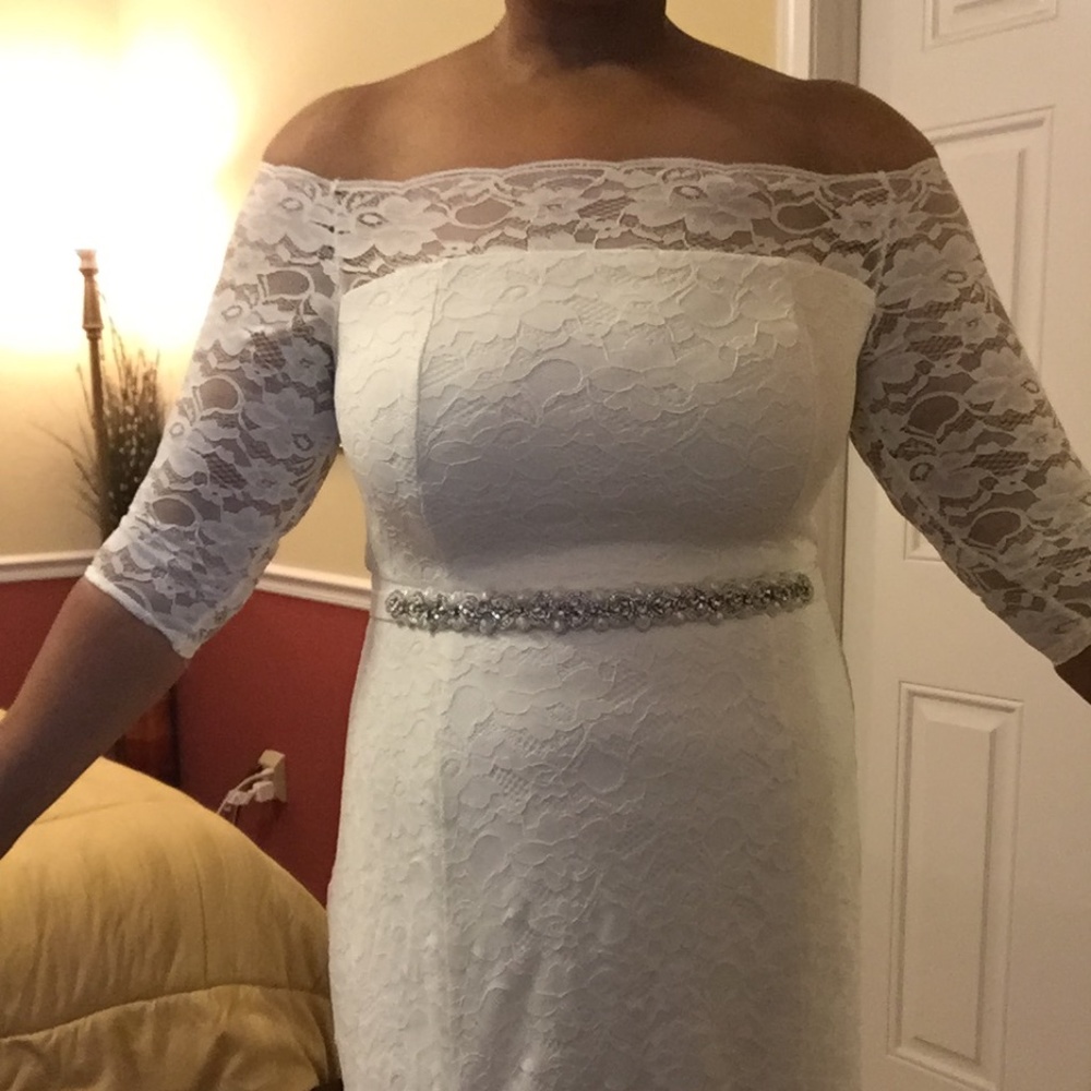 TORRID LACE OFF SHOULDER FIT & FLARE WEDDING DRESS - Picture 10 of 15